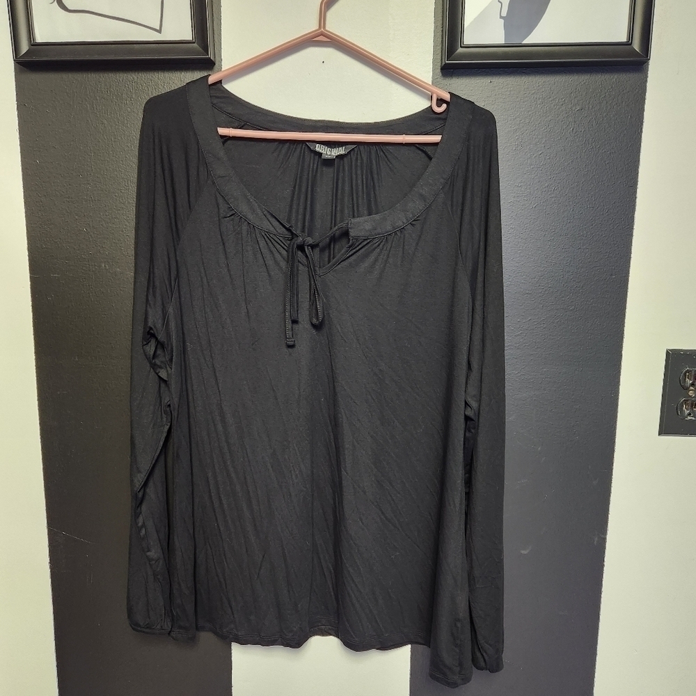Simple soft black tie up shirt